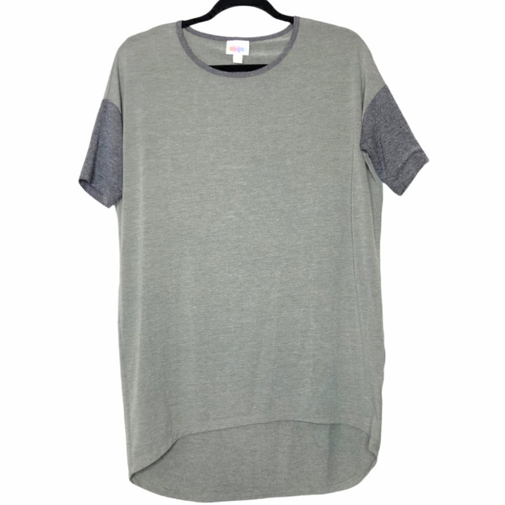 NEW - LULAROE Irma In Heathered Olive Green Bodice With Gray Sleeves - Size XXS